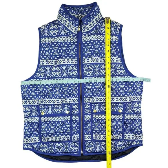 J. Crew Vest Down Feather Quilted Puffer Blue Snowflake Women Excursion XL Isle - Picture 7 of 7